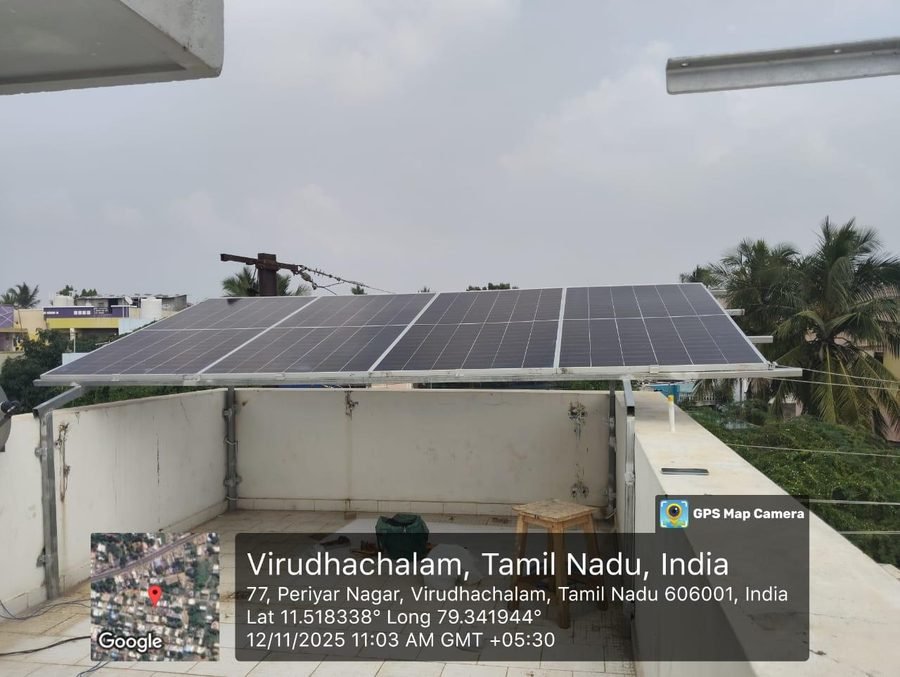 Rooftop solar installation by Shakthi Solar at Periyar Nagar, Virudhachalam, Tamil Nadu